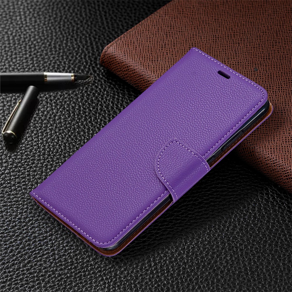Litchi Skin with Wallet Leather Cover for Xiaomi Redmi Note 9/Redmi 10X 4G - Purple-4