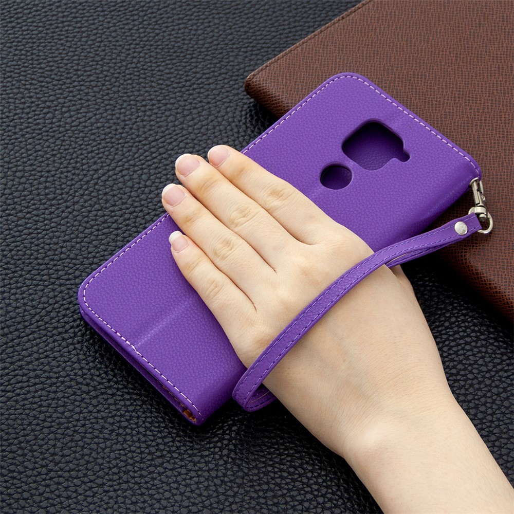 Litchi Skin with Wallet Leather Cover for Xiaomi Redmi Note 9/Redmi 10X 4G - Purple-6