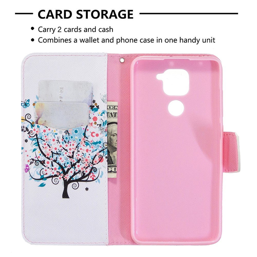 Padrão De Capa De Couro Impressão Com Carteira Suporte Para Xiaomi Nota Redmi 9 / Redmi 10X 4G - Árvore Florescida-3