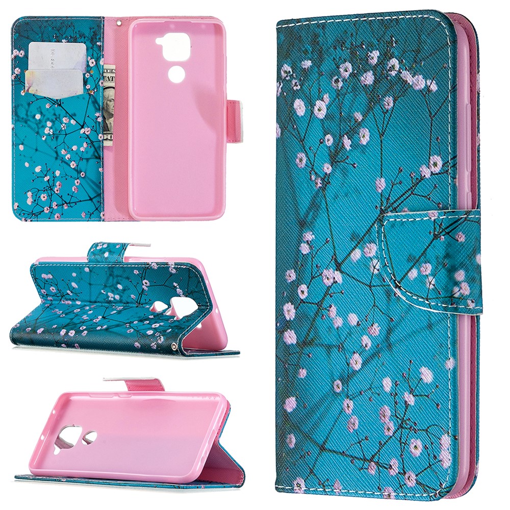 Pattern Printing Leather Case with Stand Wallet for Xiaomi Redmi Note 9/Redmi 10X 4G - Tree with Flowers-1