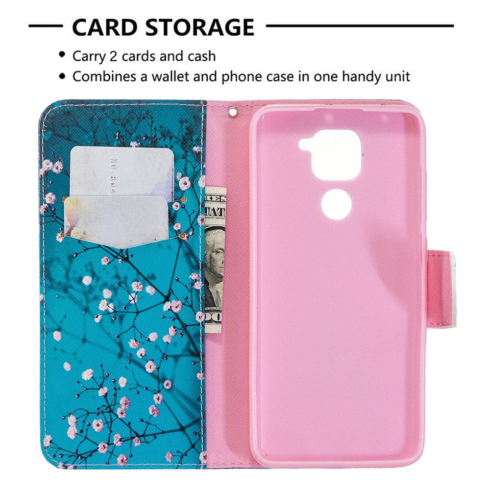 Pattern Printing Leather Case with Stand Wallet for Xiaomi Redmi Note 9/Redmi 10X 4G - Tree with Flowers-6