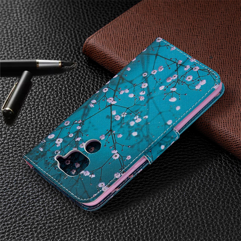 Pattern Printing Leather Case with Stand Wallet for Xiaomi Redmi Note 9/Redmi 10X 4G - Tree with Flowers-8