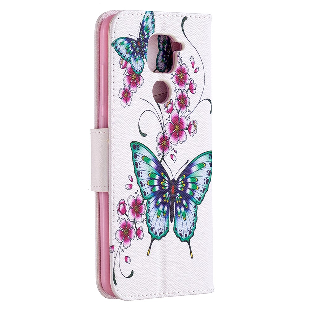 Shell Couro Padrão De Impressão Carteira Suporte Para Xiaomi Nota Redmi 9 - Borboleta E Flor-7