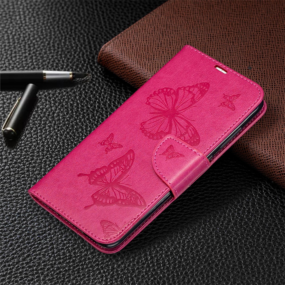 Papillons Impression Shell Téléphone En Cuir À Rabat Pour Xiaomi Redmi 10X 4 G / Notes Redmi 9 - Rose-4
