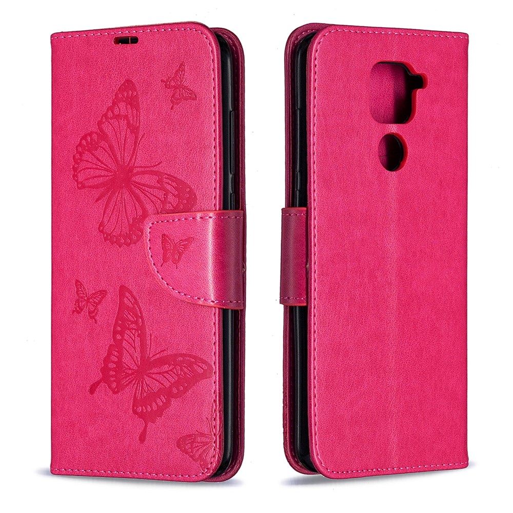 Papillons Impression Shell Téléphone En Cuir À Rabat Pour Xiaomi Redmi 10X 4 G / Notes Redmi 9 - Rose-8