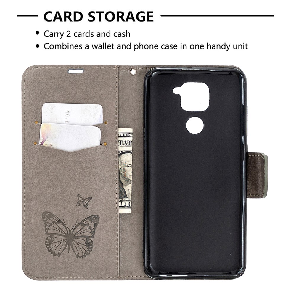 Imprint Butterflies Flip Leather Phone Shell for Xiaomi Redmi 10X 4G/Redmi Note 9 - Grey-3