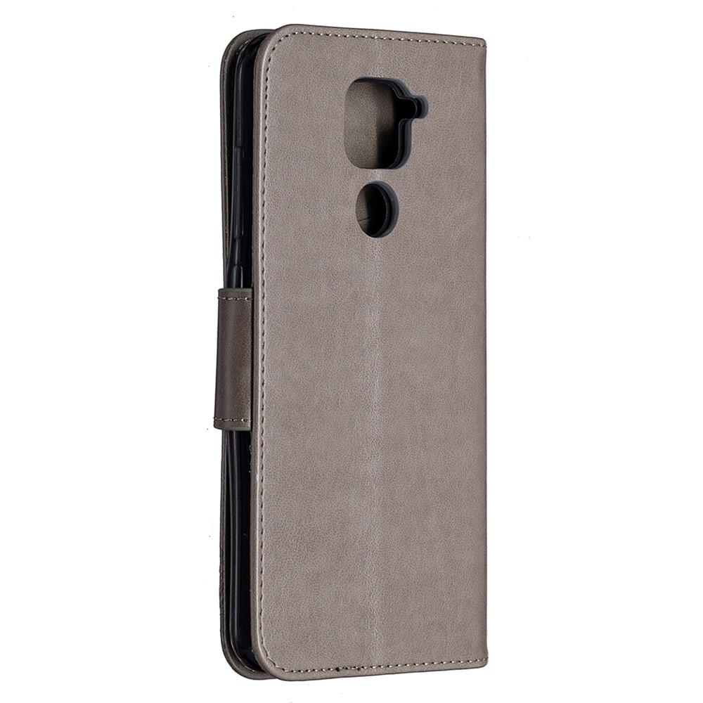 Imprint Butterflies Flip Leather Phone Shell for Xiaomi Redmi 10X 4G/Redmi Note 9 - Grey-7