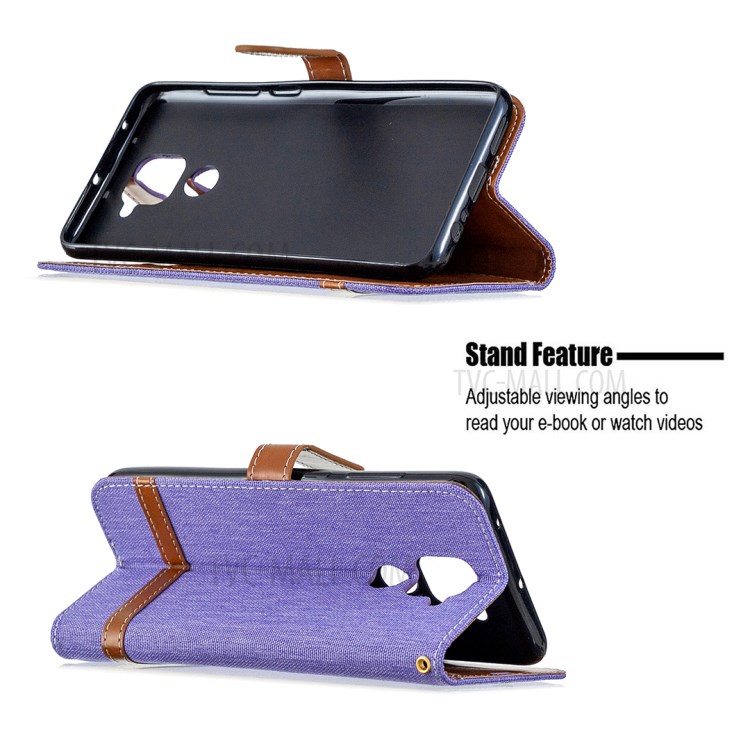 Color Splicing Jeans Cloth Skin Leather Phone Shell for Xiaomi Redmi Note 9/Redmi 10X 4G - Purple-2