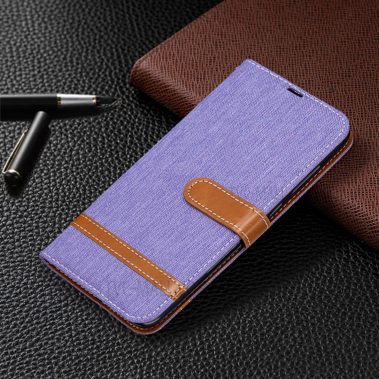 Color Splicing Jeans Cloth Skin Leather Phone Shell for Xiaomi Redmi Note 9/Redmi 10X 4G - Purple-4