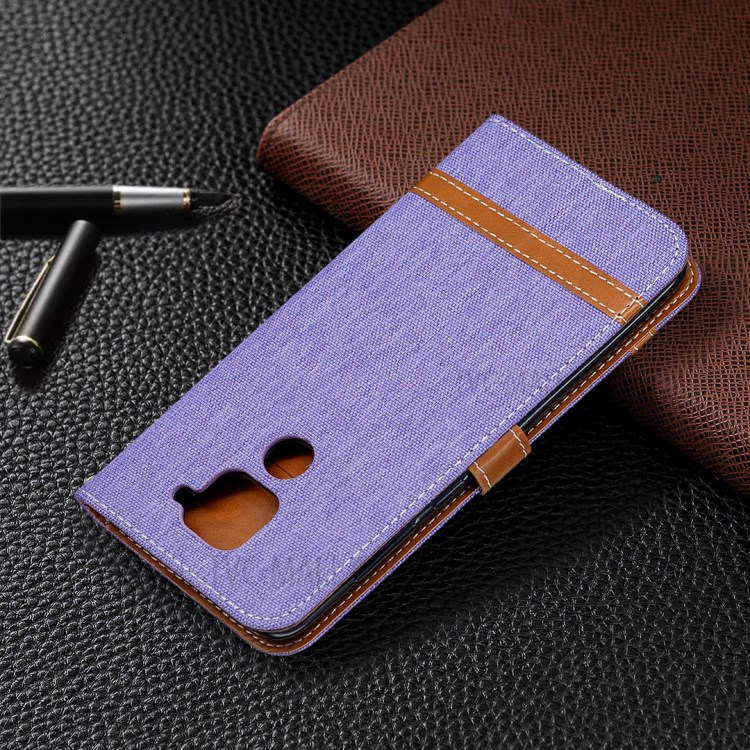 Color Splicing Jeans Cloth Skin Leather Phone Shell for Xiaomi Redmi Note 9/Redmi 10X 4G - Purple-5