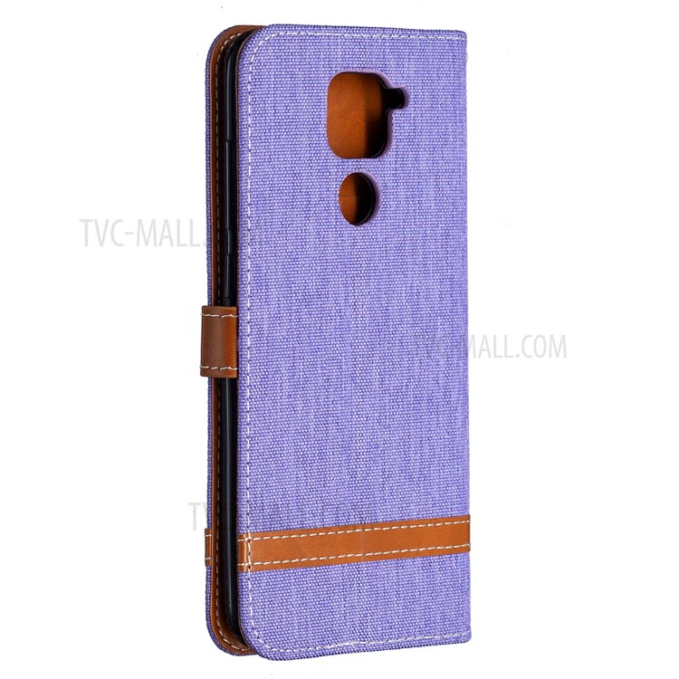 Color Splicing Jeans Cloth Skin Leather Phone Shell for Xiaomi Redmi Note 9/Redmi 10X 4G - Purple-7