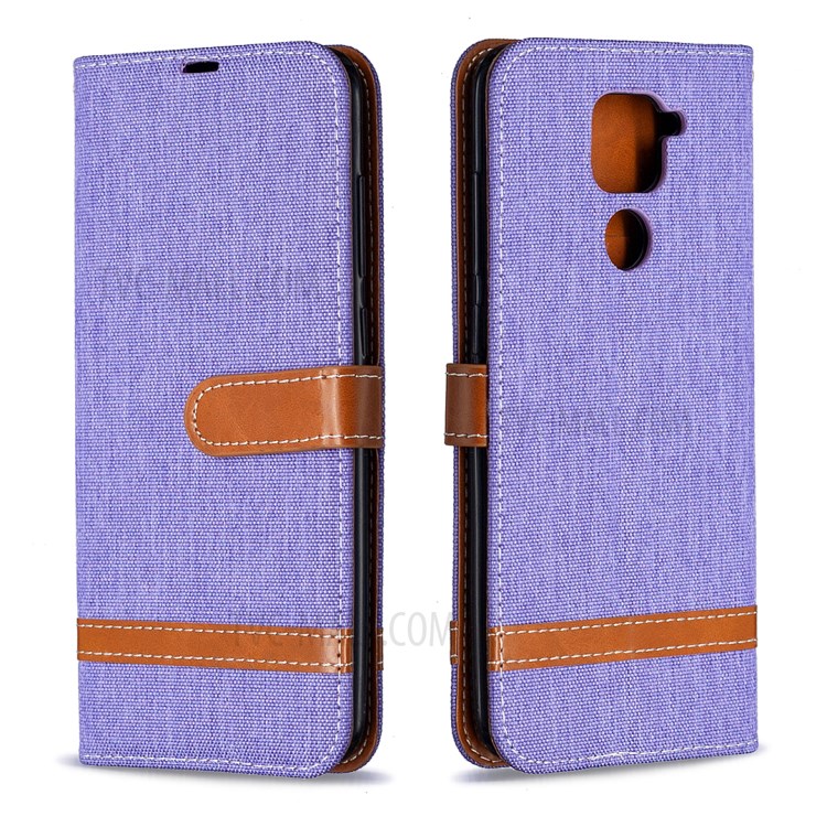 Color Splicing Jeans Cloth Skin Leather Phone Shell for Xiaomi Redmi Note 9/Redmi 10X 4G - Purple-8