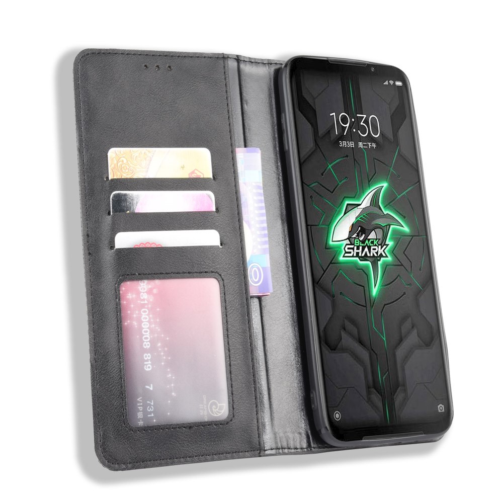 Auto-absorbed PU Leather Shell Wallet Cell Phone Cover for Xiaomi Black Shark 3 Pro - Black-5