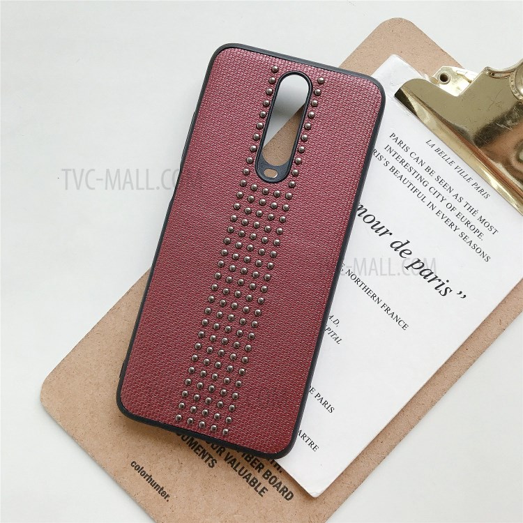 Rivet Style PU Leather Coated TPU PC Hybrid Case for Xiaomi Redmi K30/Poco X2 - Wine Red-1