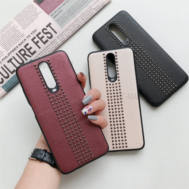 Rivet Style PU Leather Coated TPU PC Hybrid Case for Xiaomi Redmi K30/Poco X2 - Wine Red-5