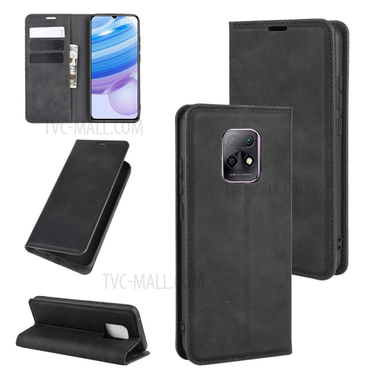 Silky Touch Auto-absorbed Wallet Leather Shell for Xiaomi Redmi 10X 5G/10X Pro 5G - Black-1