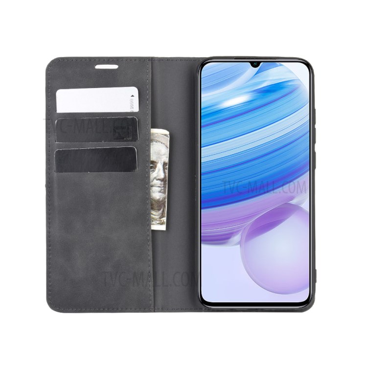 Silky Touch Auto-absorbed Wallet Leather Shell for Xiaomi Redmi 10X 5G/10X Pro 5G - Black-3