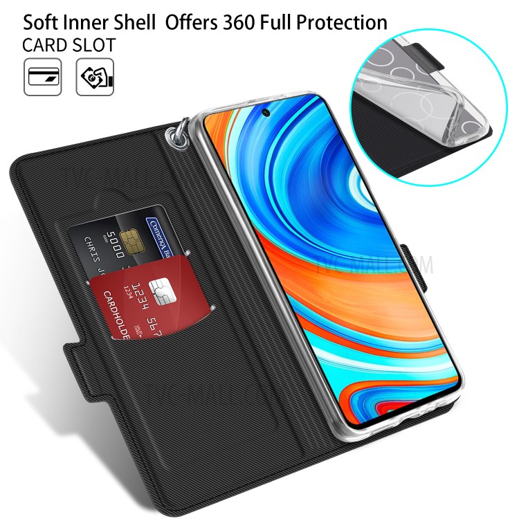 Slot De Cartão Estar Caso De Telefone De Couro Da Aleta Para 9s Nota Xiaomi Redmi / Nota 9 Pro / Nota 9 Pro Max - Preto-4