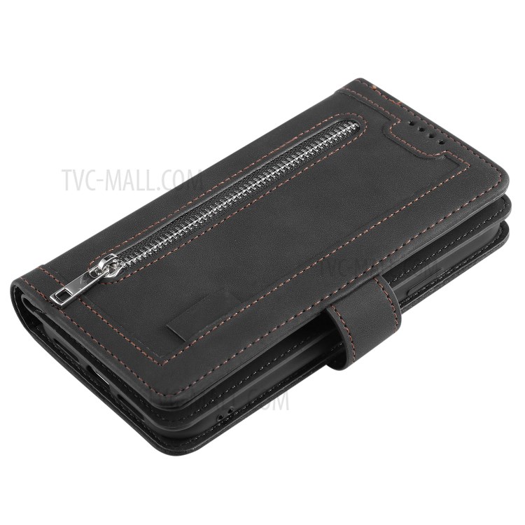 Zipper Pocket 9 Card Slots Leather Wallet Case for Xiaomi Redmi Note 9 Pro - Black-11