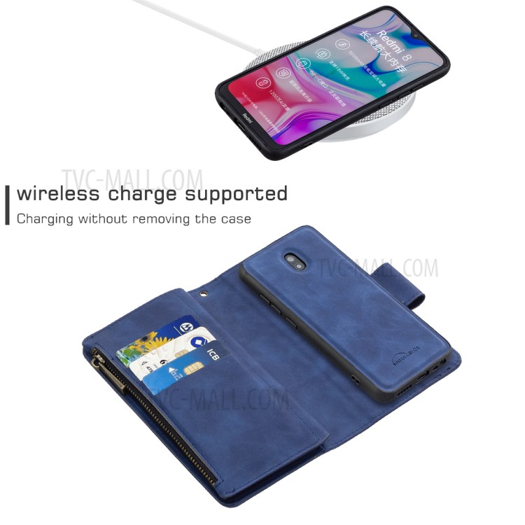 Couverture De Téléphone De Poche De Fermeture À Glissière Amovible 2-en-1 Cuir Cas De Porte-monnaie Pour Xiaomi Redmi 8A - Bleu-5