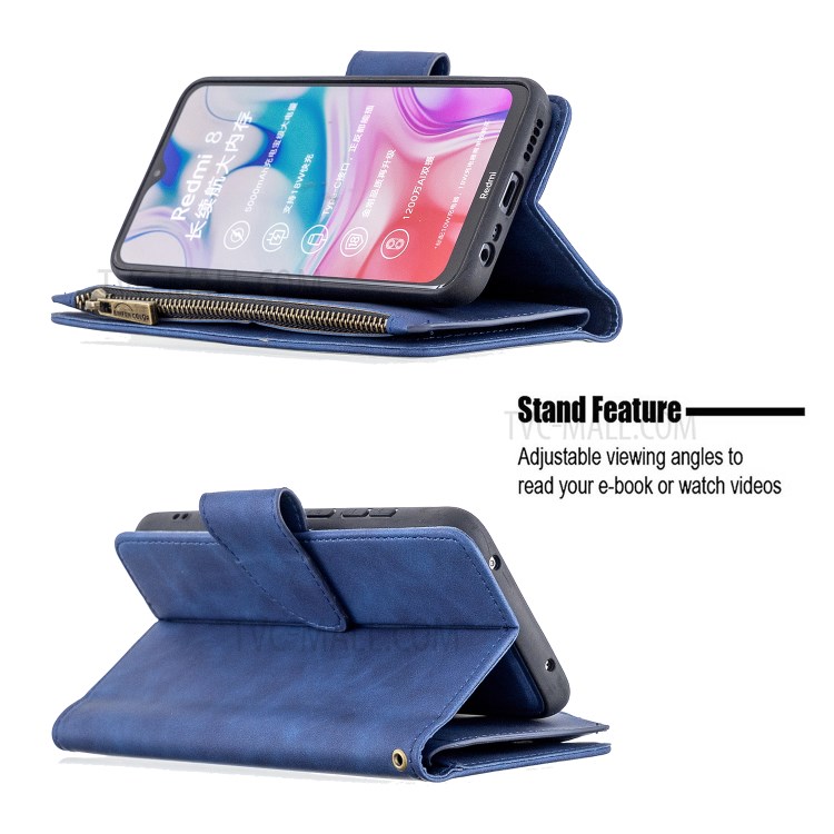 Couverture De Téléphone De Poche De Fermeture À Glissière Amovible 2-en-1 Cuir Cas De Porte-monnaie Pour Xiaomi Redmi 8A - Bleu-6