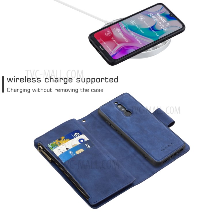 Zipper Pocket Detachable 2-in-1 Leather Wallet Stand Shell Case for Xiaomi Redmi 8 - Blue-5