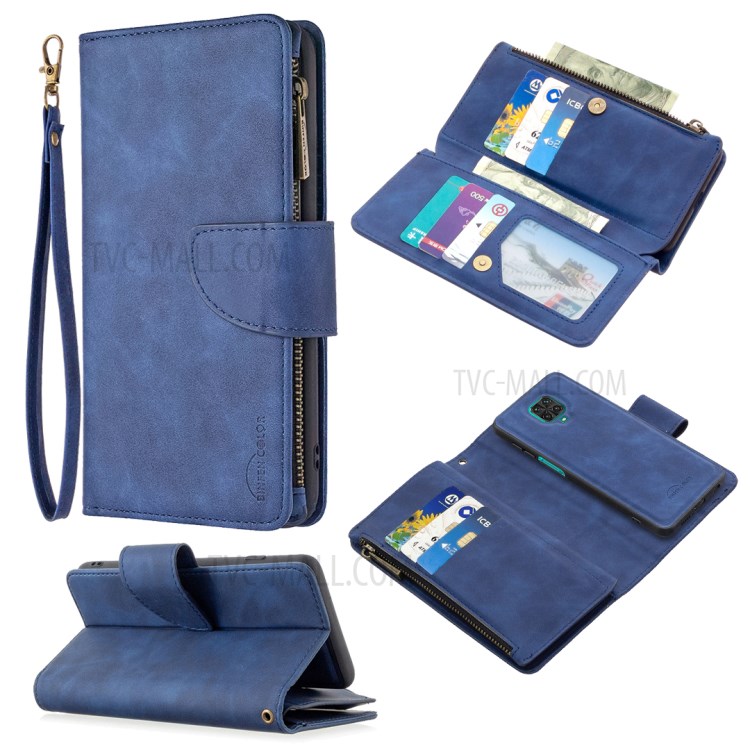 Zipper Pocket Detachable 2-in-1 Protective Leather Wallet Case for Xiaomi Redmi Note 9 Pro/9 Pro Max/9S - Blue-1