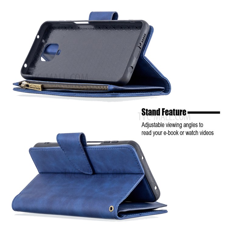 Zipper Pocket Detachable 2-in-1 Protective Leather Wallet Case for Xiaomi Redmi Note 9 Pro/9 Pro Max/9S - Blue-6