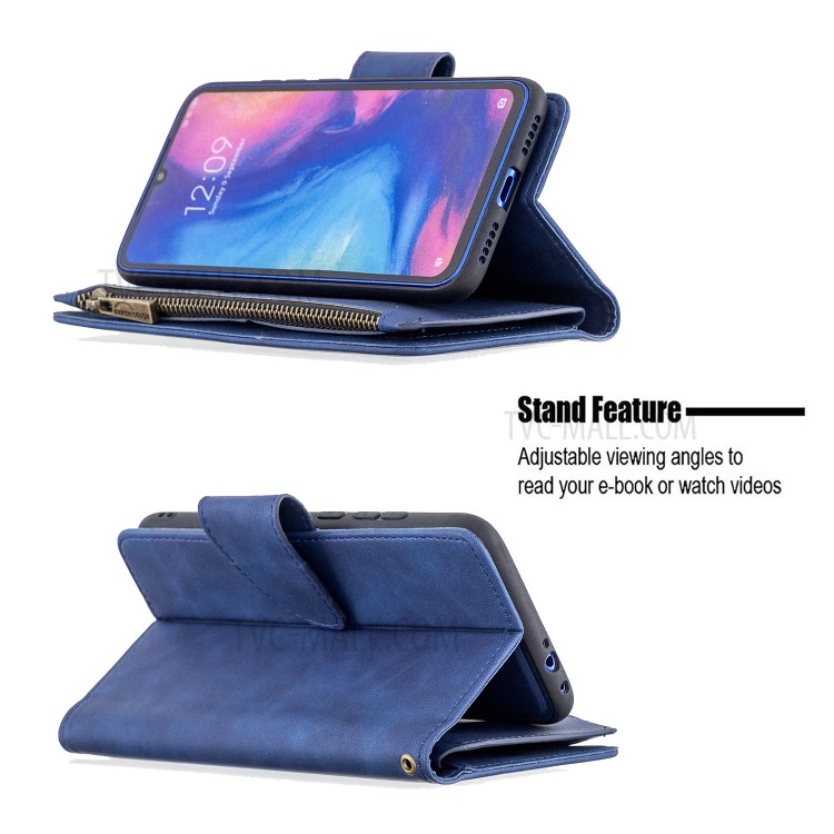 Bolso Zíper Couro Caso Suporte Destacável 2-in-1 Carteira Para Xiaomi Redmi Nota 7 - Azul-6