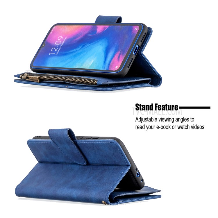 Bolso Zíper Couro Caso Suporte Destacável 2-in-1 Carteira Para Xiaomi Redmi Nota 7 - Azul-8