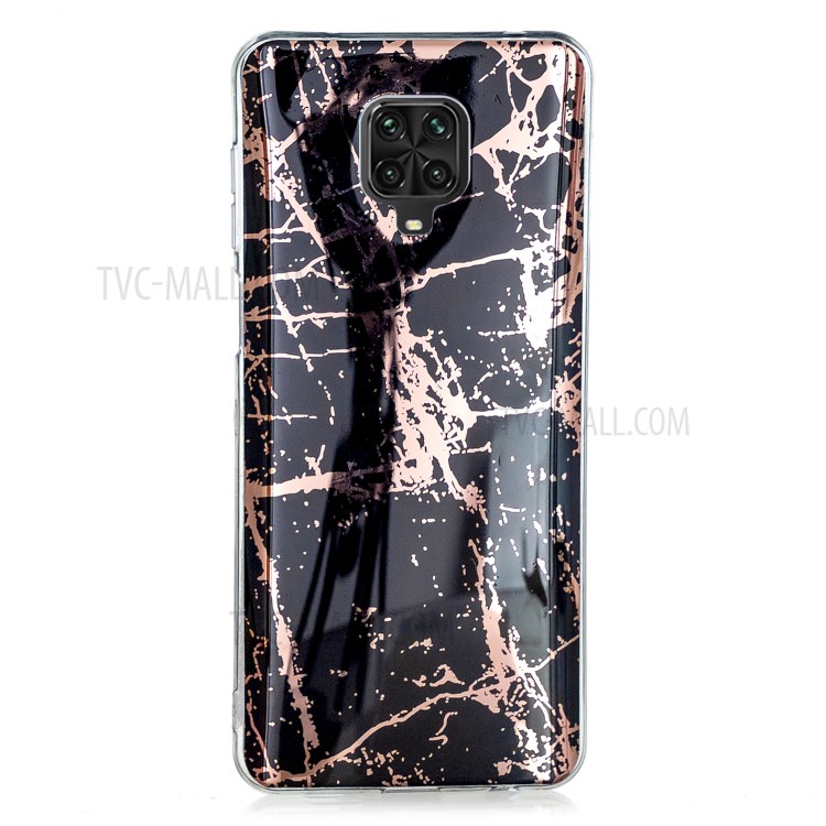 Patrón de Mármol Cubierta de TPU IMD de Electroplatación de Oro Rosa Para Xiaomi Redmi Note 9 Pro / Redmi Nota 9s - Negro