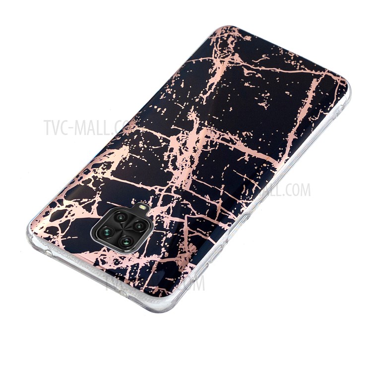 Marmormuster Roségold Elektroplatten IMD -tpu -abdeckung Für Xiaomi Redmi Note 9 Pro / Redmi Note 9s - Schwarz