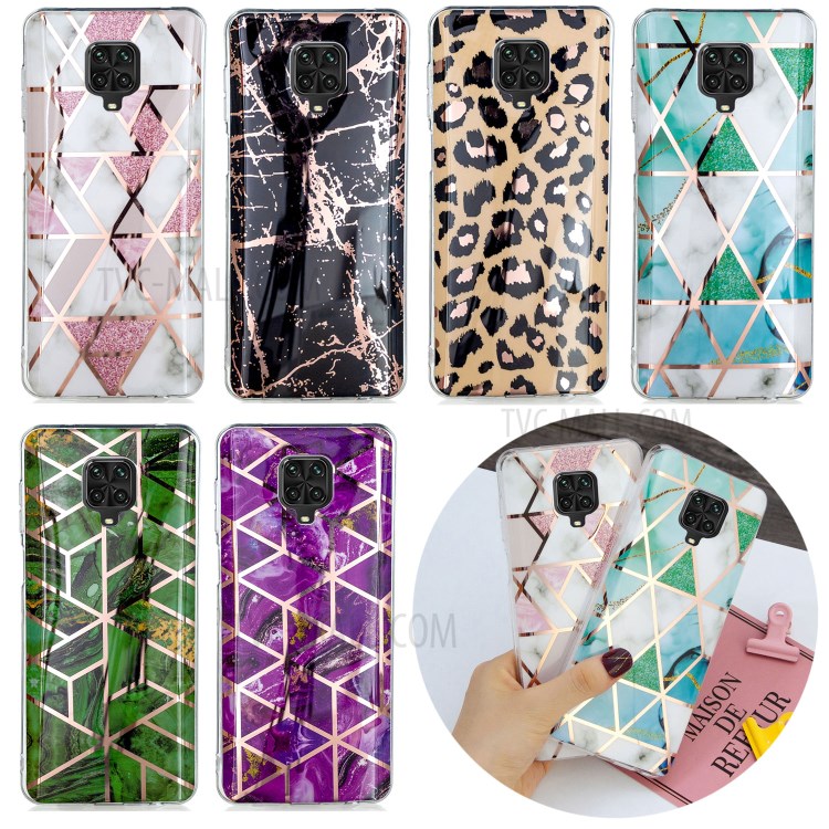 Modèle En Marbre Rose D'or Galvanoplastie IMD Couverture TPU Pour Xiaomi Redmi Note 9 Pro / Redmi Notes 9S - Noir-6