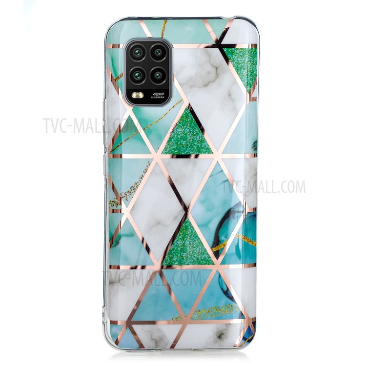 Teste Padrão De Mármore Galvanoplastia Caixa Do Telefone IMD TPU Para Xiaomi Mi Nota 10 Lite 5G - Branco / Ciano-3