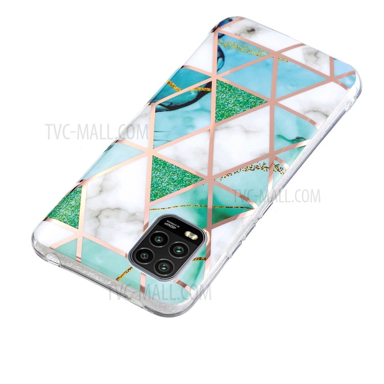 Teste Padrão De Mármore Galvanoplastia Caixa Do Telefone IMD TPU Para Xiaomi Mi Nota 10 Lite 5G - Branco / Ciano-4