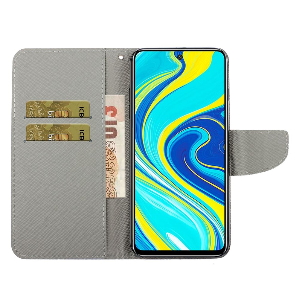 Impresión de Patrones Flip Leather Willet Case de Teléfono Para Xiaomi Redmi Note 9 Pro - Mariposa Mágica