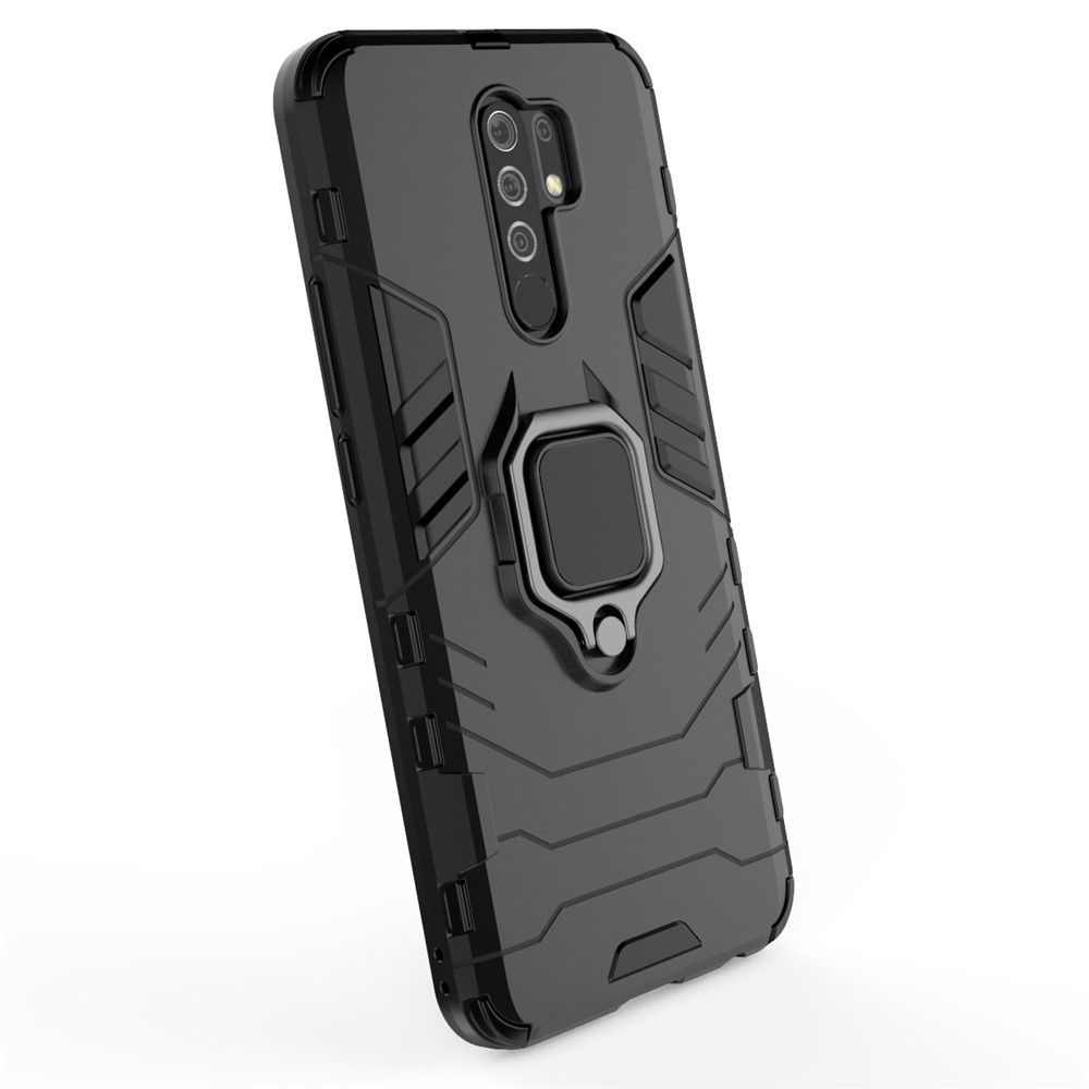 Cool Guard Ring Holder Kickstand PC TPU Hybrid Case Protective Shell Para Xiaomi Redmi 9 - Negro-5