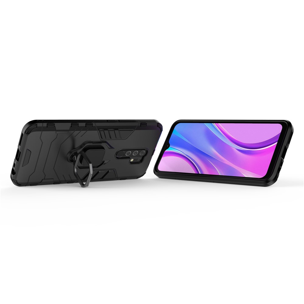 Cool Guard Ring Holder Kickstand PC TPU Hybrid Case Protective Shell Para Xiaomi Redmi 9 - Negro-7