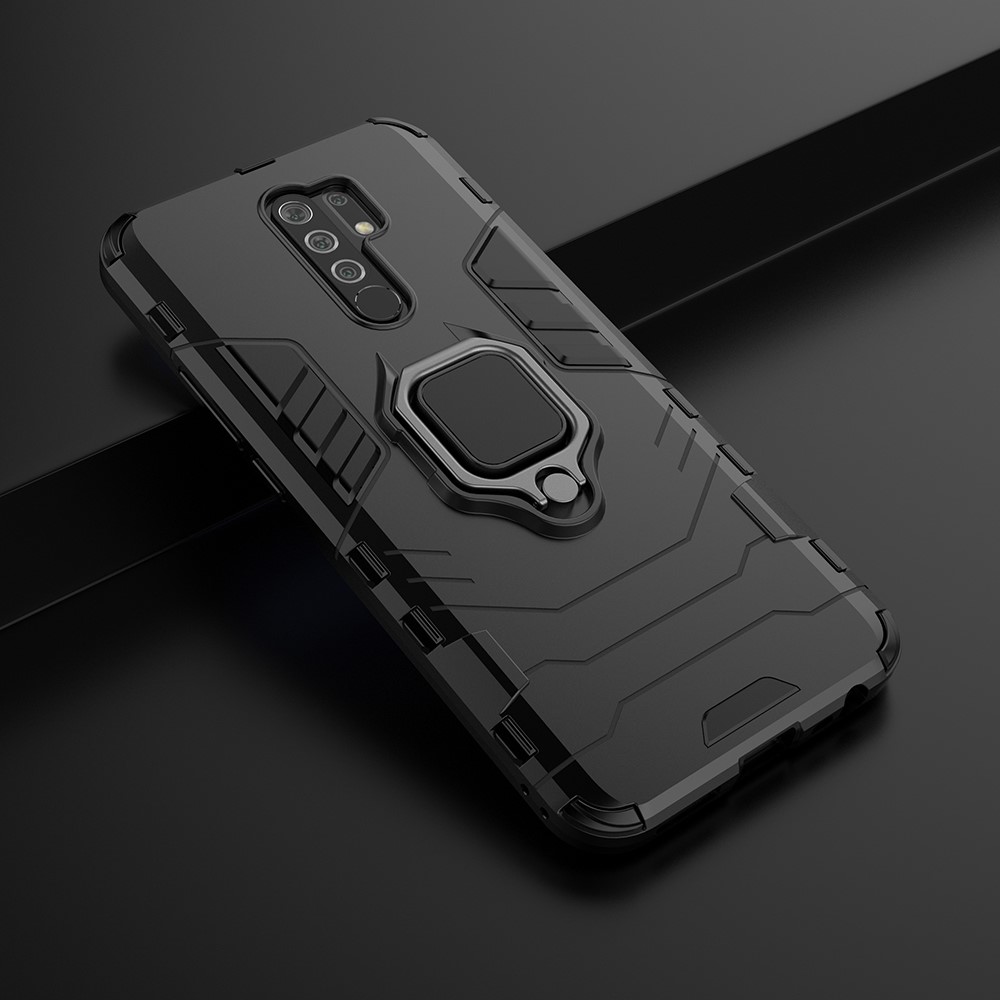 Держатель Кольца Cool Guard Kickstand PC TPU Гибридный Корпус Защитный Корпус Для Xiaomi Redmi 9 - Черный