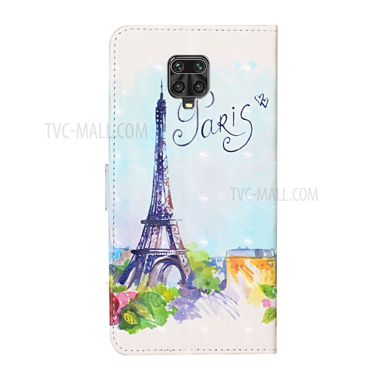 Light Spot Decor Patterned Leather Wallet Case with Stand for Xiaomi Redmi Note 9 Pro - Eiffel Tower-3