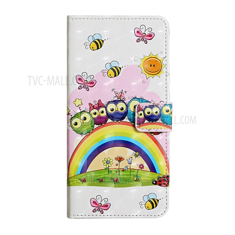Pattern Printing Light Spot Decor Wallet Flip Leather Phone Cover for Xiaomi Mi Note 10 Lite - Rainbow and Owls-2