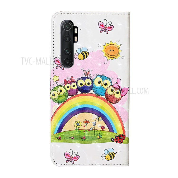 Pattern Printing Light Spot Decor Wallet Flip Leather Phone Cover for Xiaomi Mi Note 10 Lite - Rainbow and Owls-3