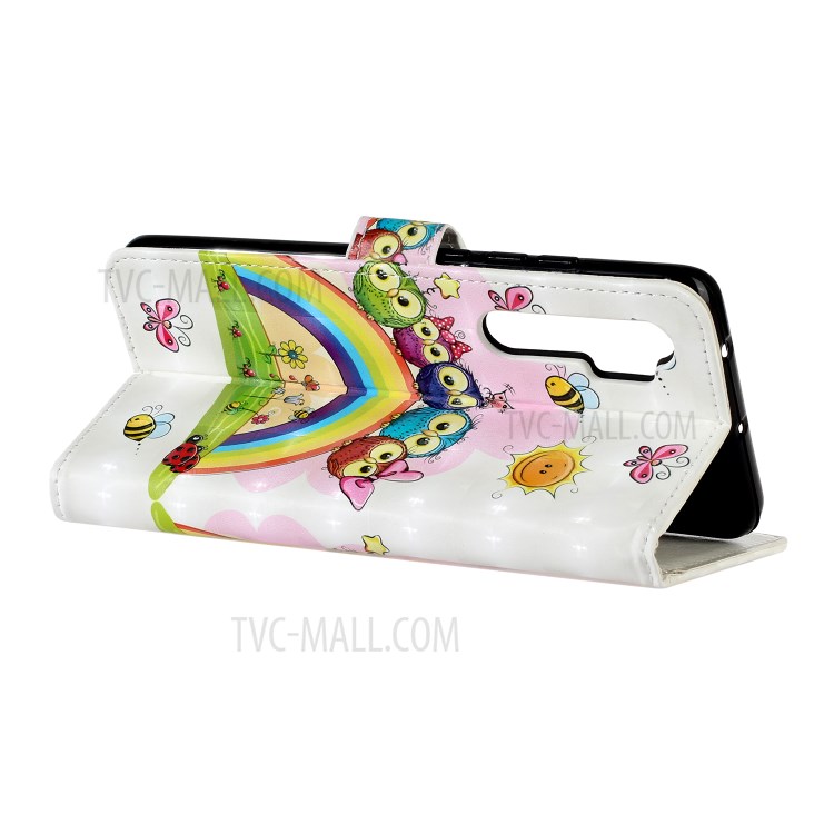 Pattern Printing Light Spot Decor Wallet Flip Leather Phone Cover for Xiaomi Mi Note 10 Lite - Rainbow and Owls-4