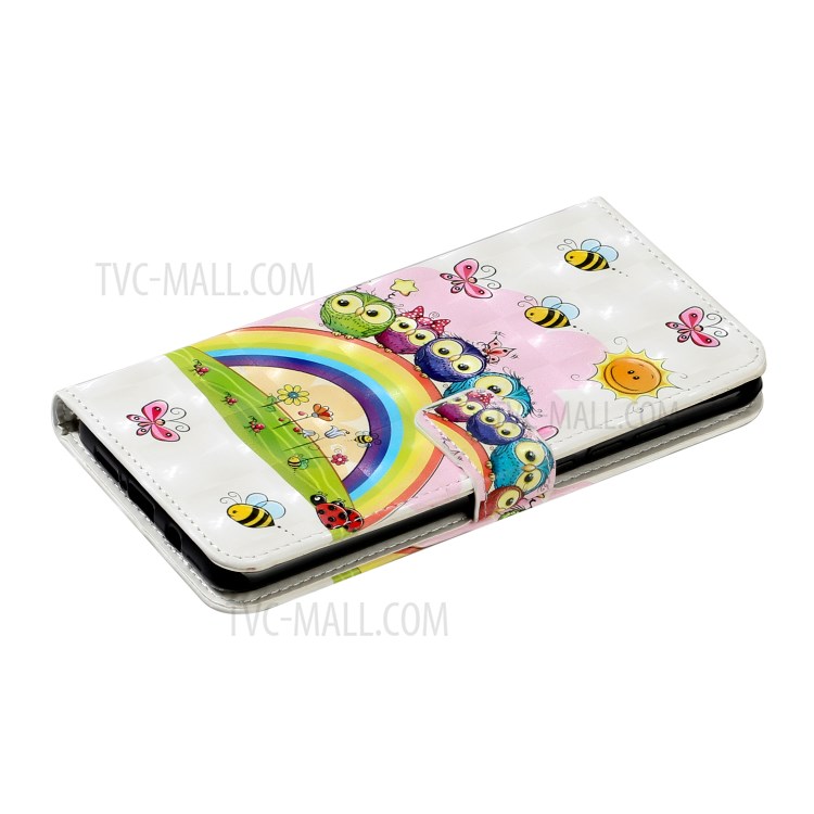 Pattern Printing Light Spot Decor Wallet Flip Leather Phone Cover for Xiaomi Mi Note 10 Lite - Rainbow and Owls-5