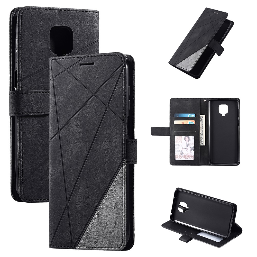 Color Blocking Stylish Design Leather Shell for Xiaomi Redmi Note 9S/Note 9 Pro/Note 9 Pro Max - Black-1