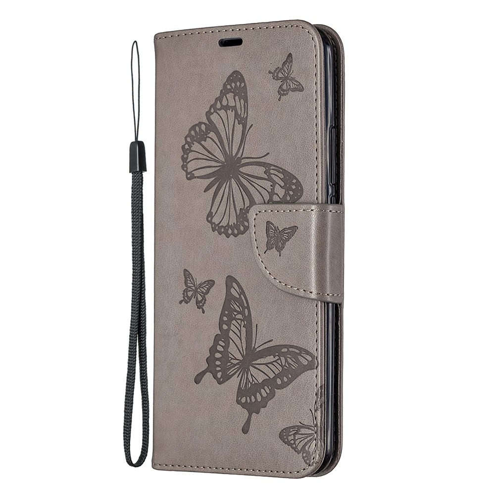Imprint Butterflies Wallet Stand Flip Leather Phone Shell for Xiaomi Redmi 9 - Grey-2