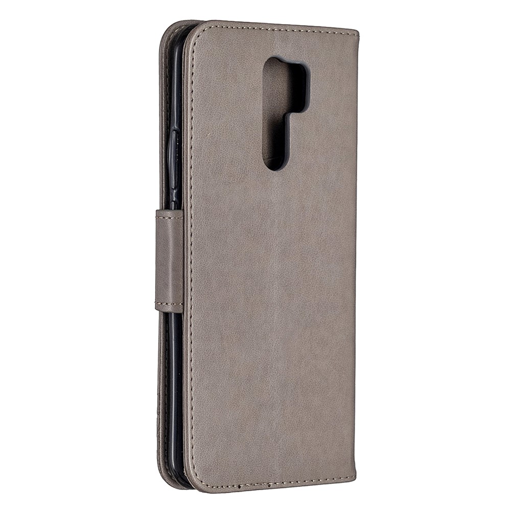 Imprint Butterflies Wallet Stand Flip Leather Phone Shell for Xiaomi Redmi 9 - Grey-3