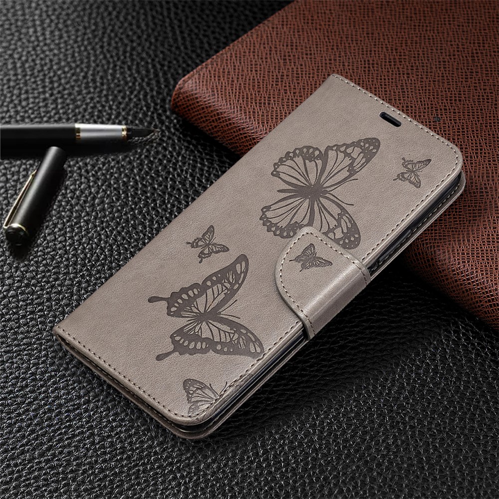 Imprint Butterflies Wallet Stand Flip Leather Phone Shell for Xiaomi Redmi 9 - Grey-7