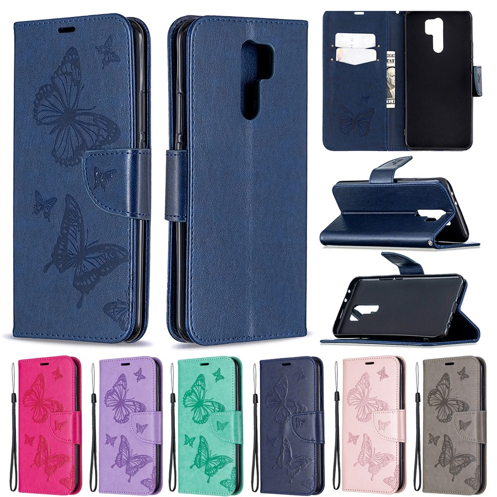 Imprint Butterflies Swellet Stand Flip Leather Phone Shell Для Xiaomi Redmi 9 - Серый