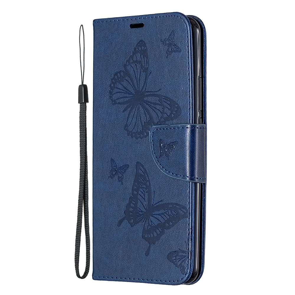 Imprint Butterflies Wallet Stand Flip Leather Phone Shell for Xiaomi Redmi 9 - Dark Blue-2